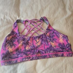 BORN PRIMITIVE Pink and Purple Palm Print Sports Bra In Fair Condition